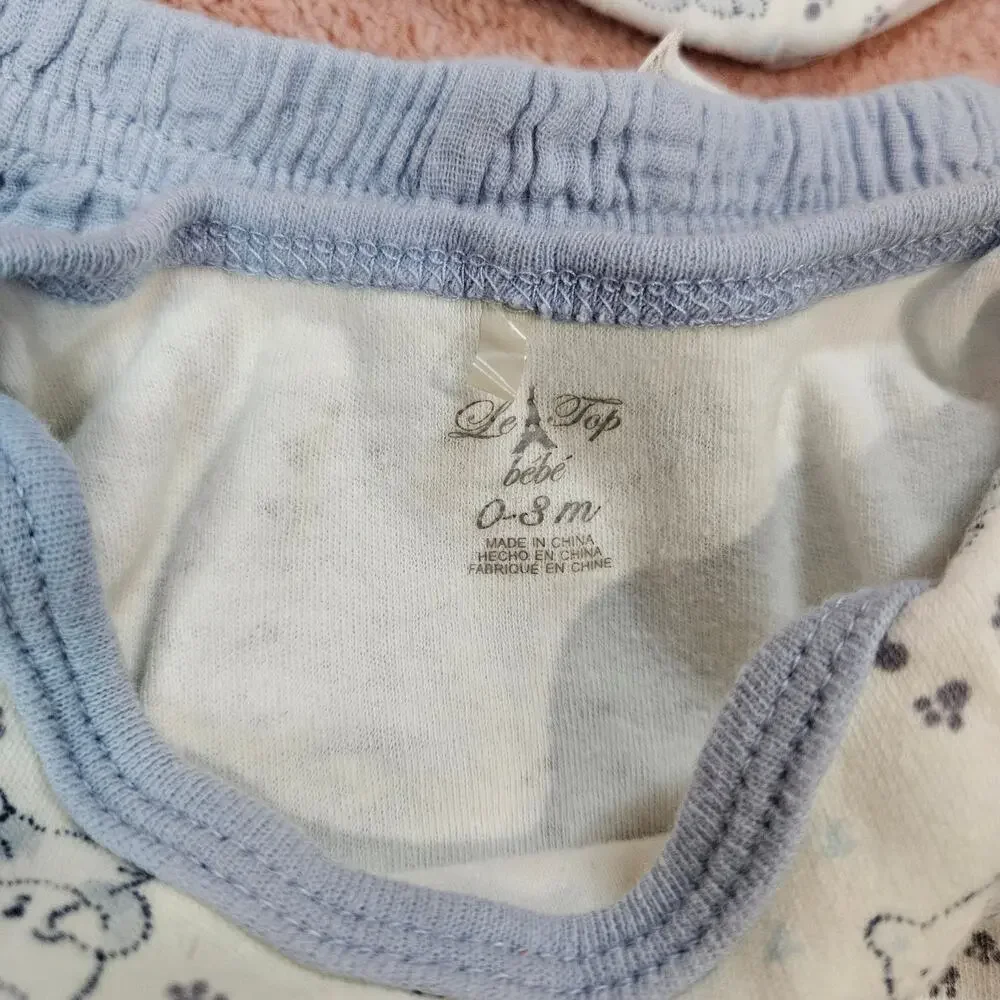 Le Top Bebe Baby Outfit Set Size 0-3M Blue Bear Print Cotton 4-Piece Bundle